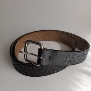 Black Basket Weave Tooled Leather Western Belt